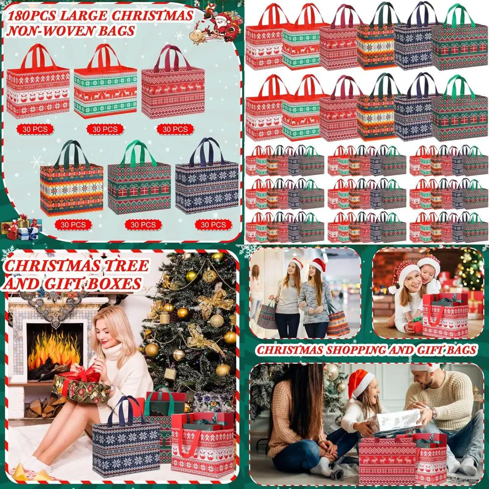 

Большие многоразовые нетканые сумки-тоут для рождественских подарков, 12,8x9,8x6,7 дюйма