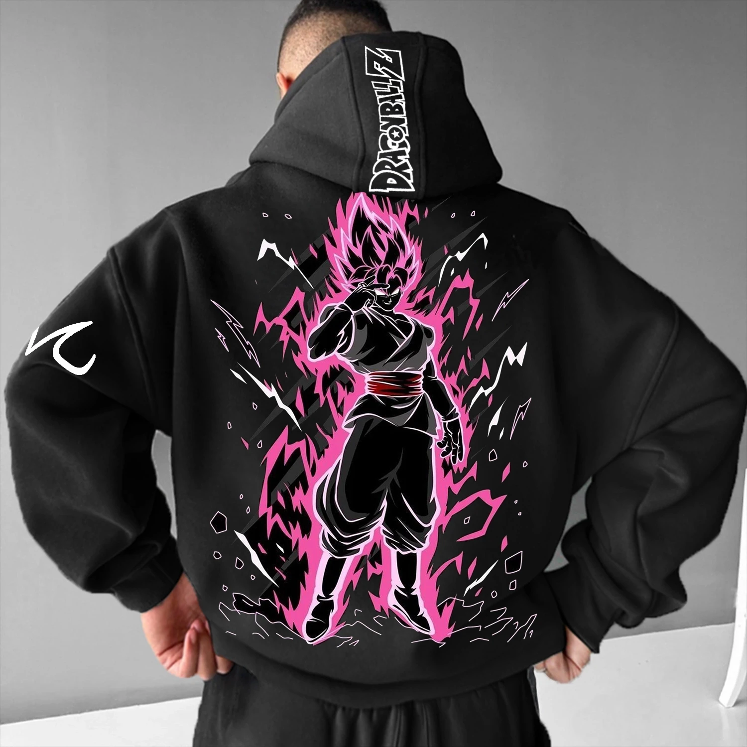 Sudadera con capucha de Dragon Ball z para hombre, edición suelta, primavera y otoño, estampado de Dragon Ball z, efecto de llama rosa, ropa diaria para fanáticos del Anime