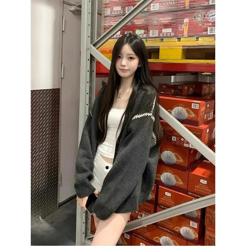 

Hot Style Fashion V Neck Soft Sweater Cardigan Women Loose Knit Tops Casual Long Sleeve Pullover For Autumn Spring Daily Wear