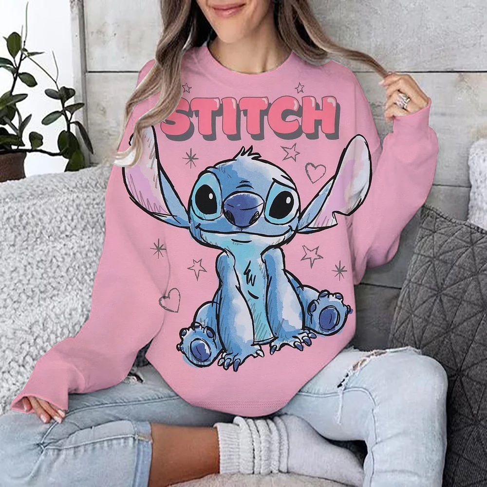 Women's Fashion Hoodie Disney Stitch print Fashion Autumn Daily Long Sleeve Round Neck Loose Pullover Cartoon Boho Style Sweatsh