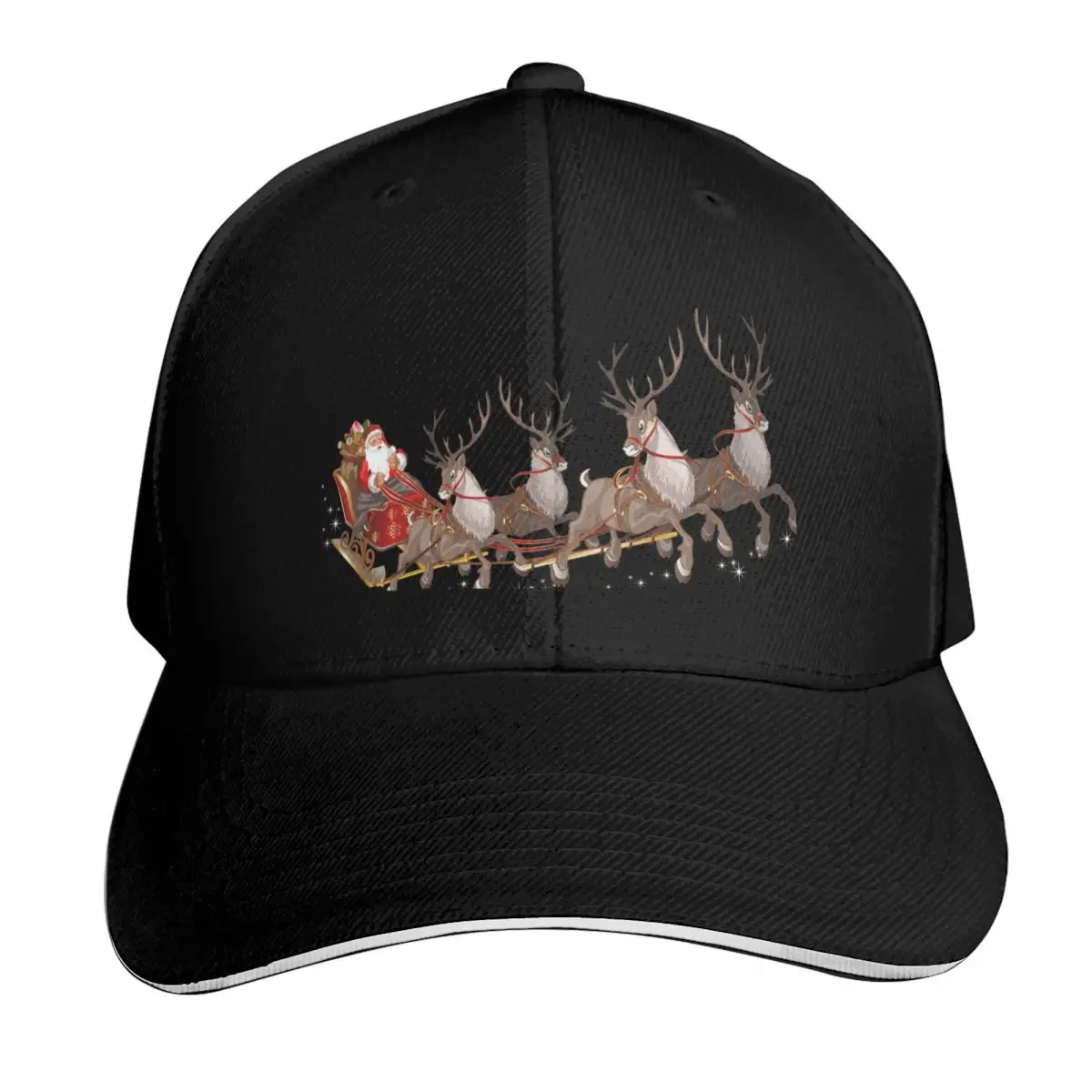Santa Claus Reindeer sleigh, Santa sleigh, Reindeer antlers, Christmas decorations, deer, prnt. Baseball Cap