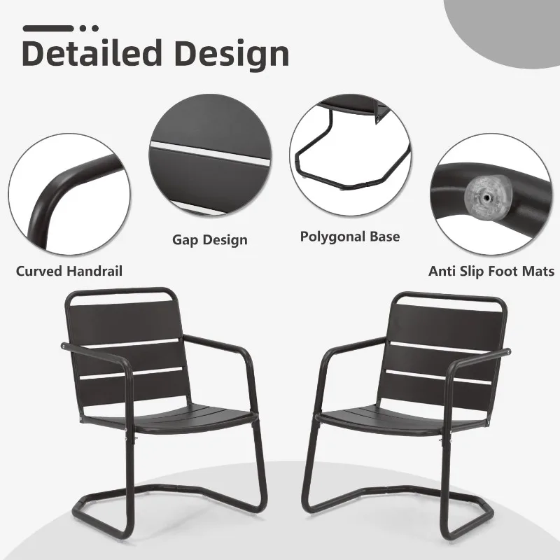 HOME.مجموعة كراسي الفناء مكونة من 2، مجموعة أثاث الفناء الصغيرة - كرسيين معدنيين للربيع على شكل حرف C، مجموعة بيسترو خارجية للشرفة، أمامي P