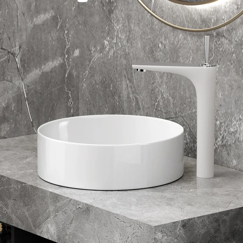 

Элегантная белая керамическая раковина, круглая конструкция — идеально подходит для современной ванной комнаты, подходит для гардеробных, туалетных столиков