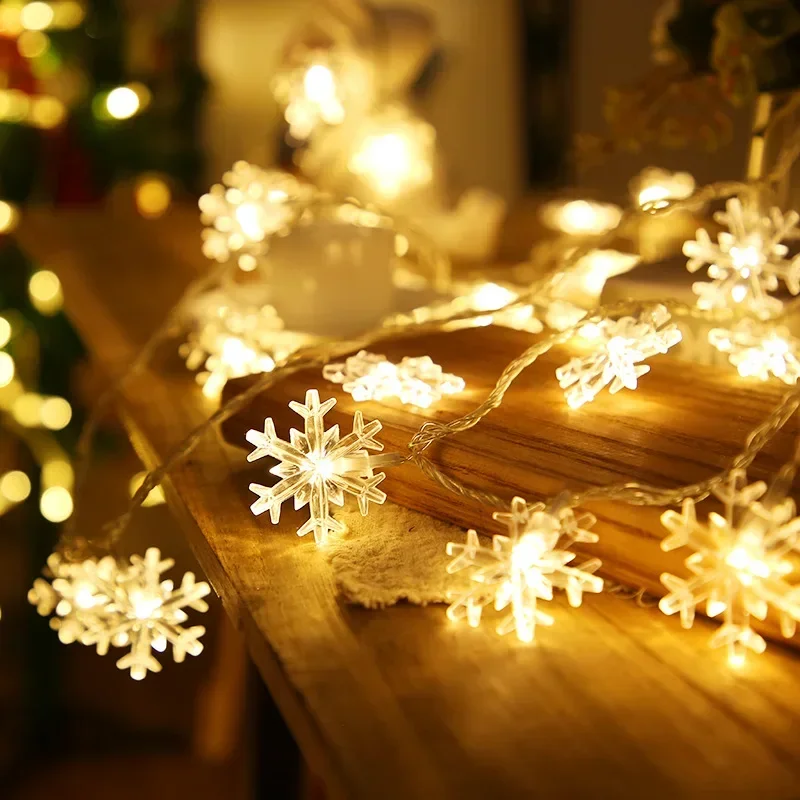 LED Light String Fairy Snowflake โคมไฟเทศกาลไฟ Garland ในร่มต้นคริสต์มาสงานแต่งงานตกแต่งสวนกลางแจ้ง Xmas โคมไฟ