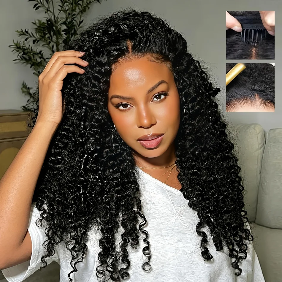 Burmese Curly Half Wig Human Hair 3 In 1 Seamless Flip Over Curly Half Head Human Hair Wig Glueless Drawstring Headband Wig Human Hair For Women Machine Wigs