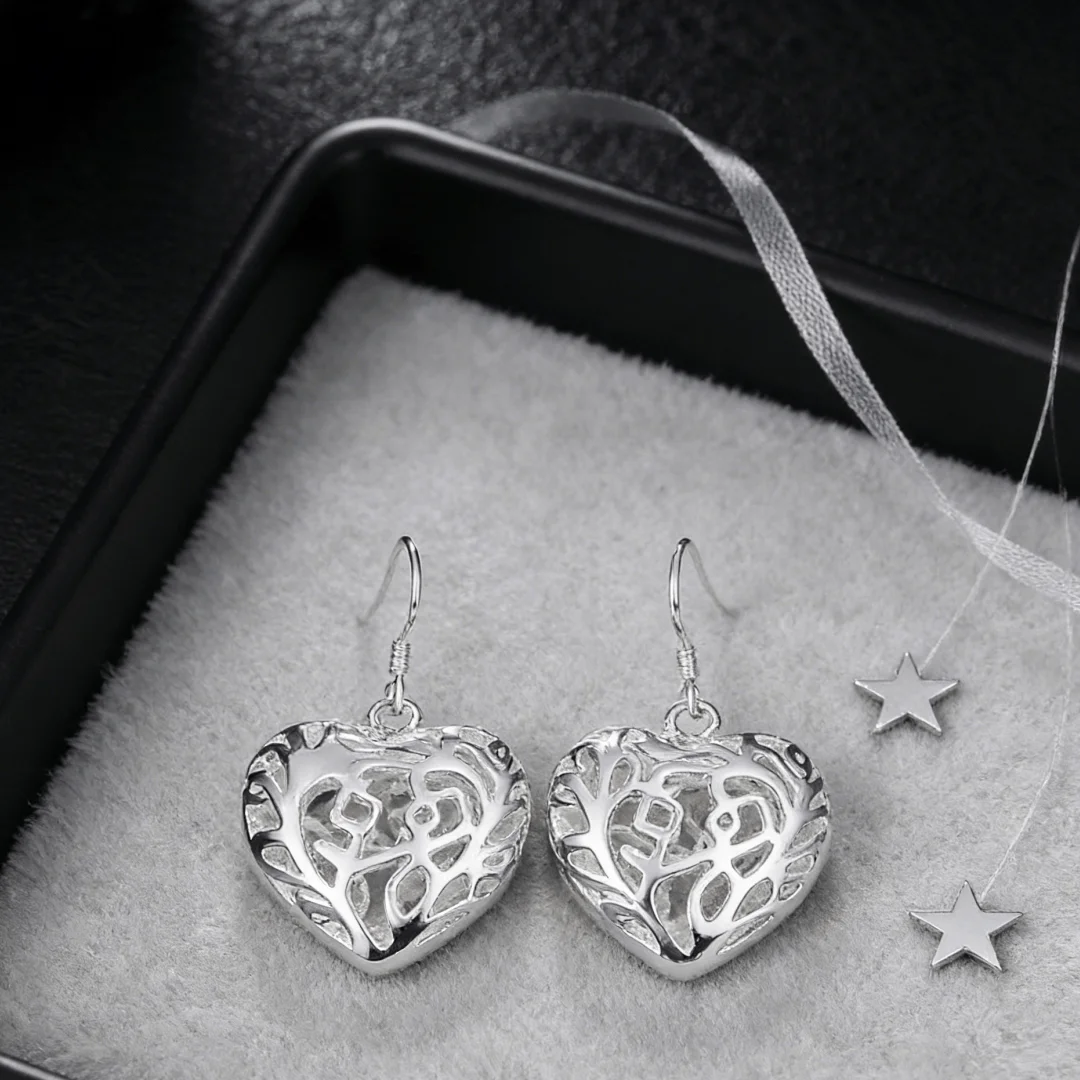 Hyperbole 925 Sterling Silver Beautiful hollow heart Earrings for temperament Women Fashion Gifts Street all-match Jewelry