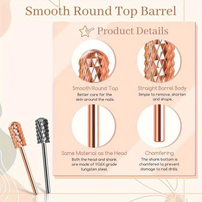 2PCS คาร์ไบด์ทังสเตนเจาะเล็บบิตหมุน Burr Milling เครื่องตัดเล็บ Bits เครื่องเจาะไฟฟ้าสําหรับเล็บมือเล็บเท้าเครื่องมือ