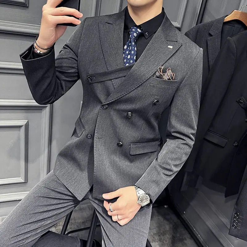 2-A95   High-end suit for men, large size, double-breasted three-piece suit, men's forma-end suit, groom's handsome business