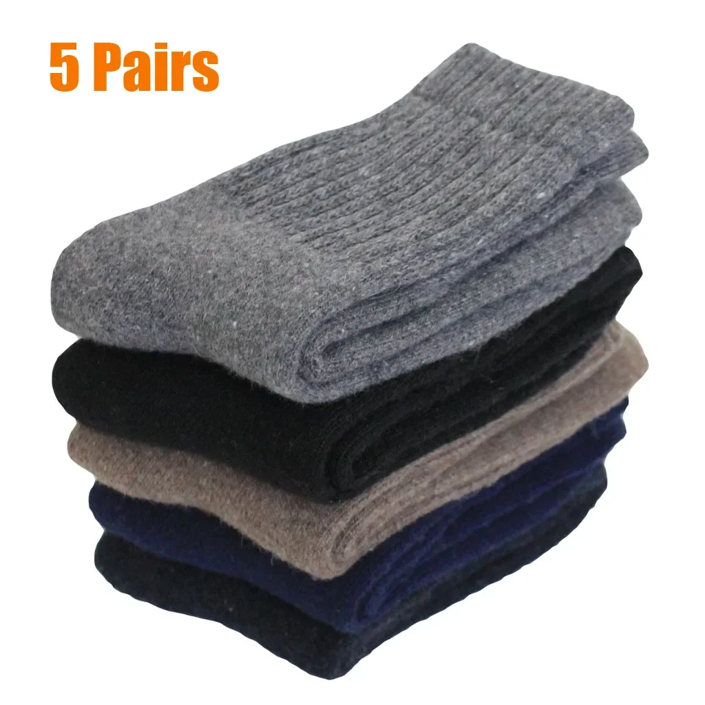 

5 пар зимних супер теплых носков, шерстяные мужские и женские носки, однотонные супертолстые носки, носки из мериносовой шерсти, зимние махровые носки, размер 36-42