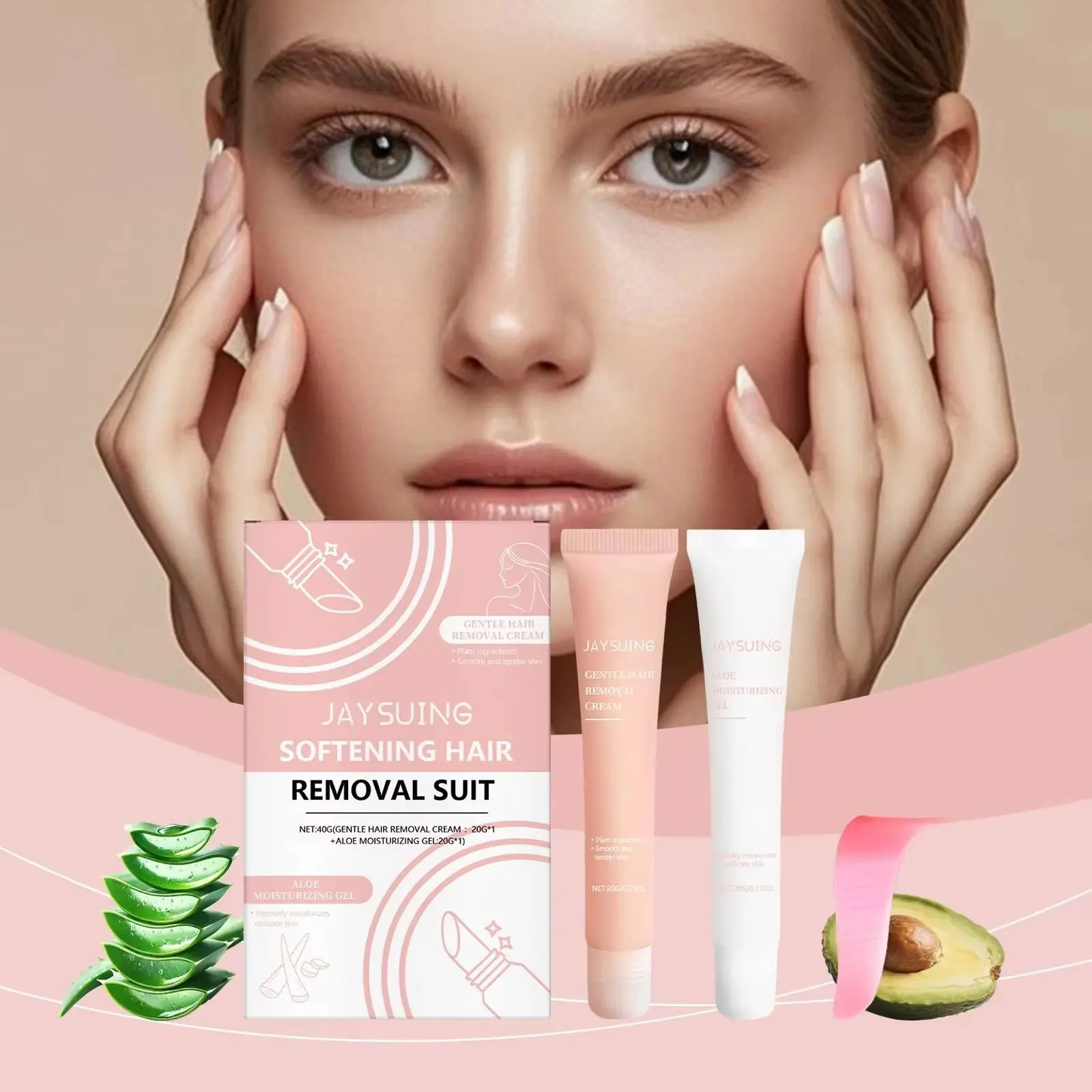 

Facial Hair Removal Cream Kit Gentle Depilatory Post Care Soothing Cream Moisturizing Painless Flawless Upper Lip Hair Remover