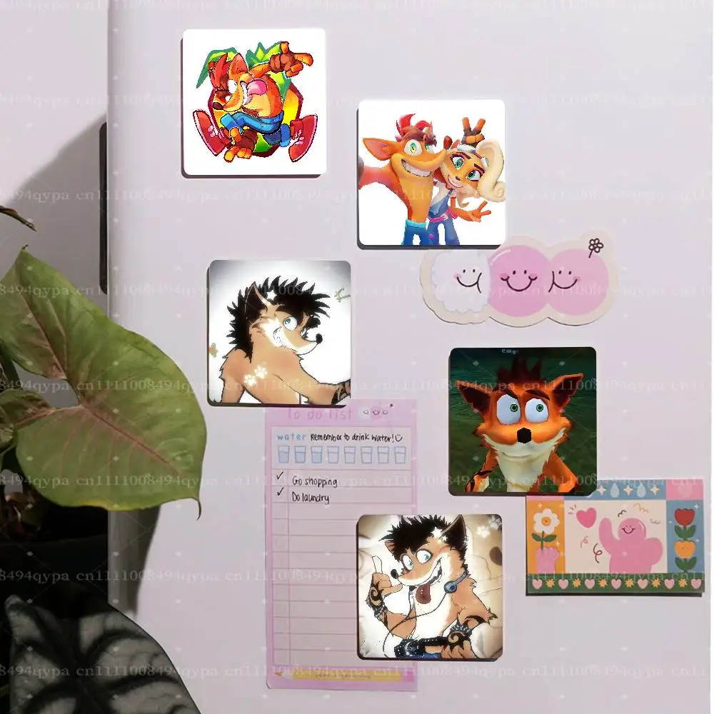 C-Crash Bandicoot Fox Square Decorative Fridge Magnet Printed Magnetic Sticker, Kitchen Refrigerator Decor Travel Souvenir Gift