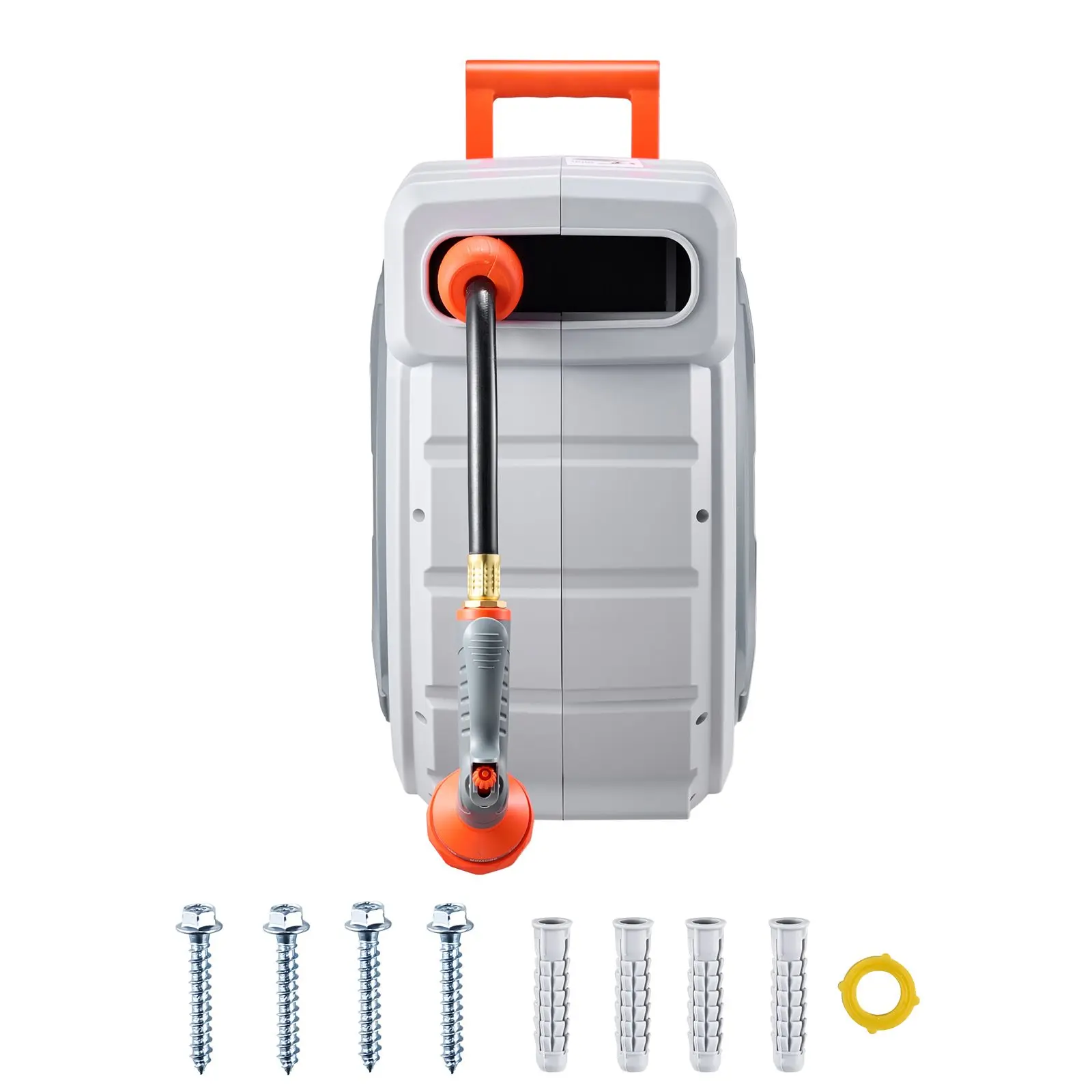 Retractable Garden Hose Reel, 5/8 Inch x 100 ft Wall Mounted, Heavy Duty with 9 Patterns Nozzle, Any Length Lock, Upgraded Slow