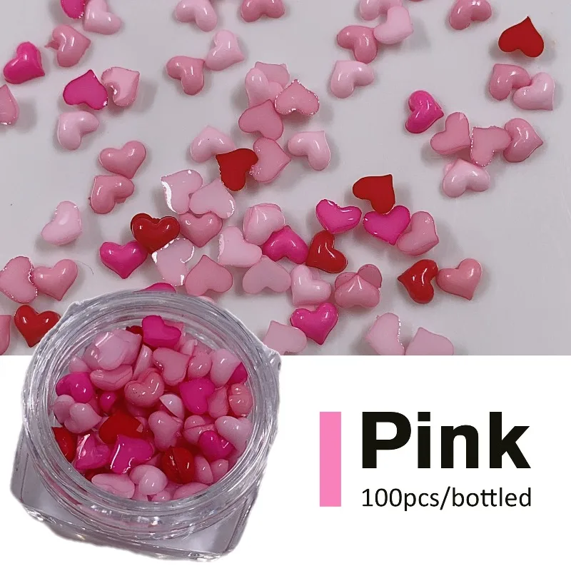 100Pcs Macaron-Colored Heart-Shaped Nail Art Accessories—Perfect for DIY Projects and Suitable for Any Nail Shape