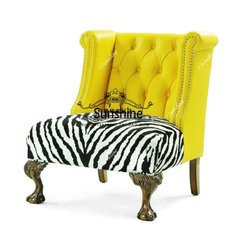 American solid wood zebra pattern yellow single sofa chairT*