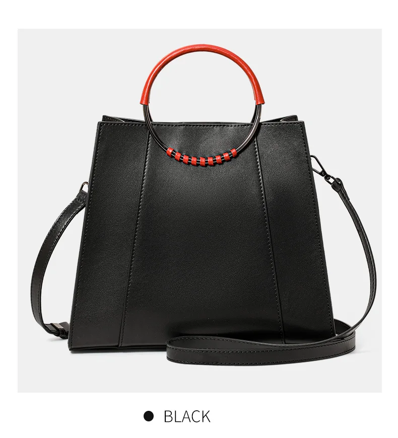 Damen-Handtasche aus Glattleder mit Rundem Ringgriff, Elegante Henkeltasche, Damen-Umhängetasche für Arbeit und Alltag – Detail 6