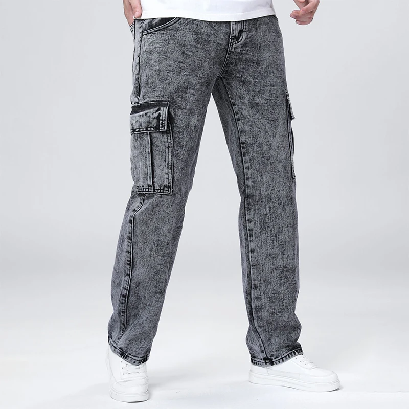 

Street Trend Fashion Jeans Korean Casual Comfort Multi Pockets Denim Pants Men's Outdoor Straight Leg Daily Wear Joggers Trouser
