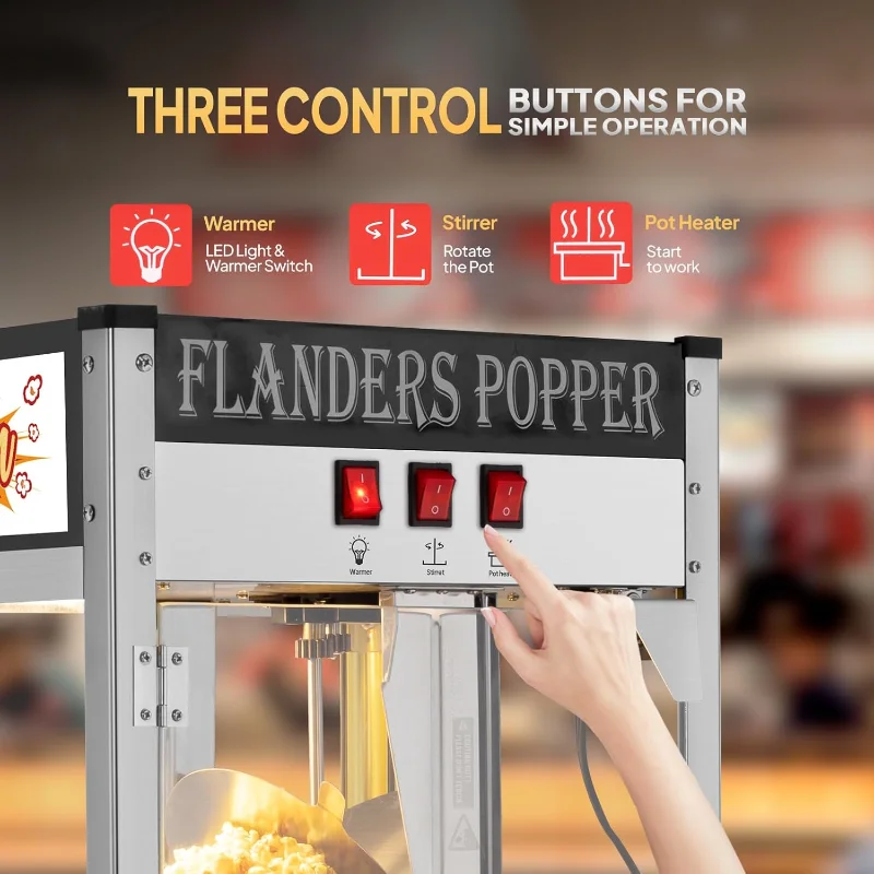 ماكينة صنع الفشار ROVSUN على طراز مسرح الفيلم مع غلاية سعة 10 أونصة تشكل ما يصل إلى 4 جالونات معتمدة من ETL، صانع الفشار على سطح الطاولة