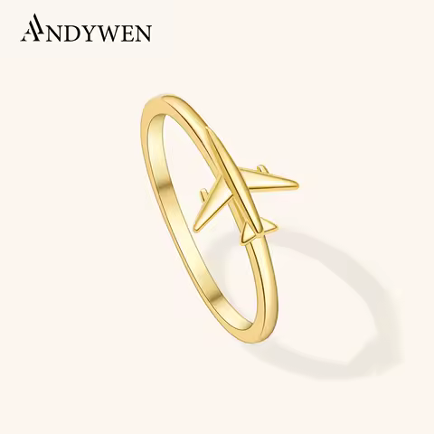 ANDYWEN 925 Sterling Silver Gold Airplane Ring Plain Women 2025 Luxury New Advanced Birthday Gift Rock Punk Fine Jewelry