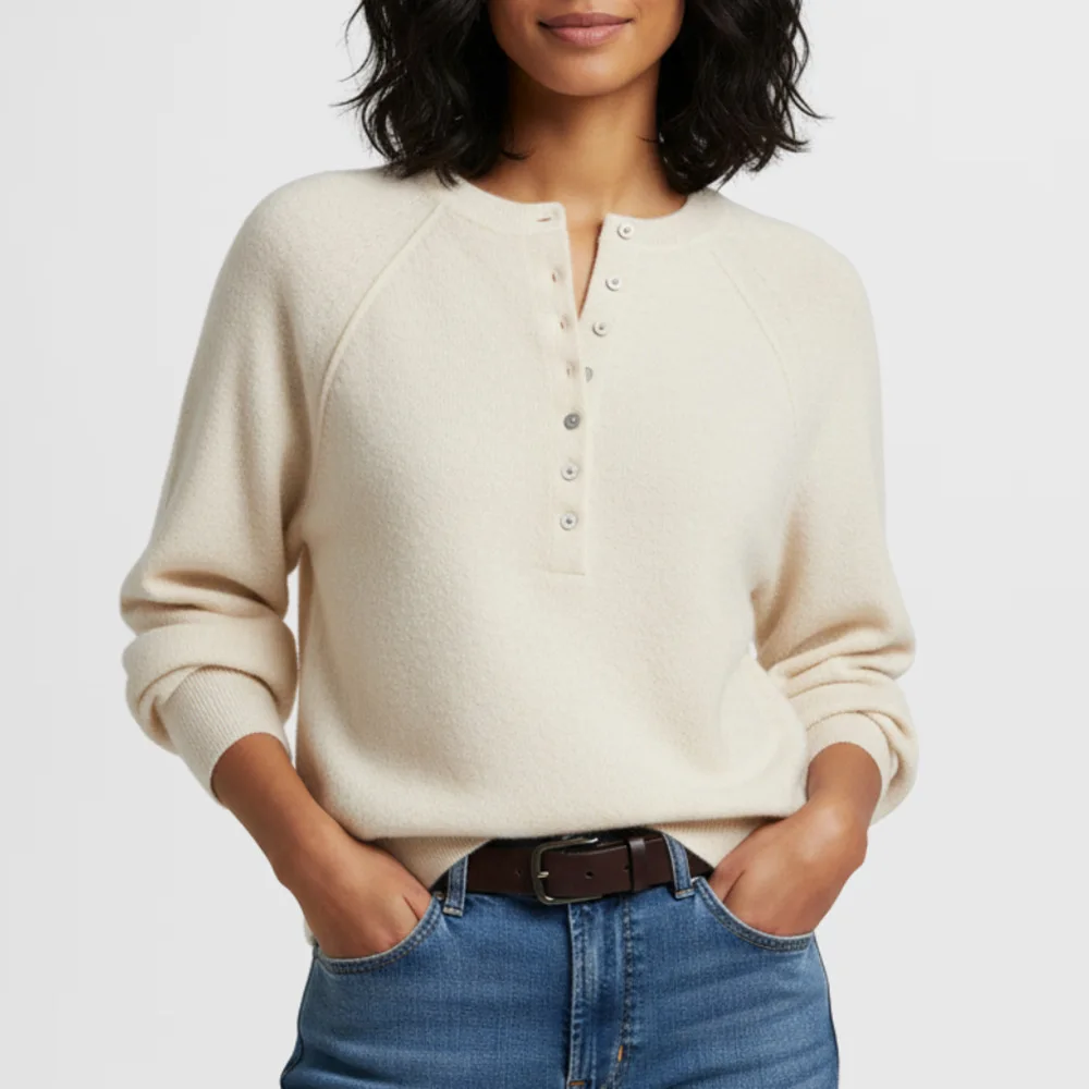 الخريف والشتاء الملابس النسائية سترة المرأة عادية طاقم الرقبة سترة هينلي قميص زر بلوفر مغزول سترة المرأة #4