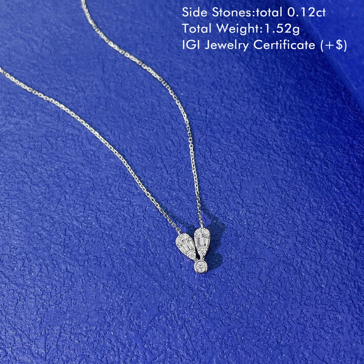 Heart Shaped Natural Diamond Necklace 18K White Gold Baguette and Round Natural Diamond Pendant Necklace Valentines Gift