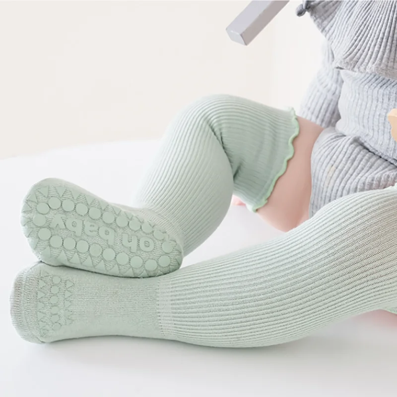 Spring Autumn Baby Stockings Solid Color Kids Over Knee Socks 0-3Year Boy Girl Kids Anti-Slip Floor Sock Newborn Cotton Footwear