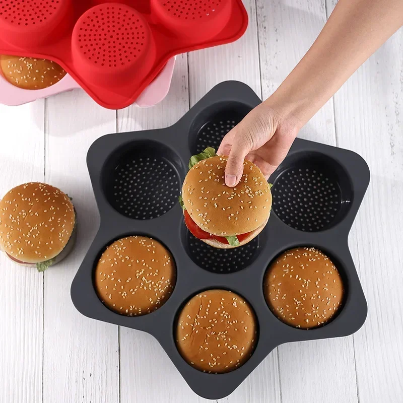 Food grade silicone mold tool for baking round burgers, heat-resistant bread cake oven baking tray mold，baguette Bread Pan