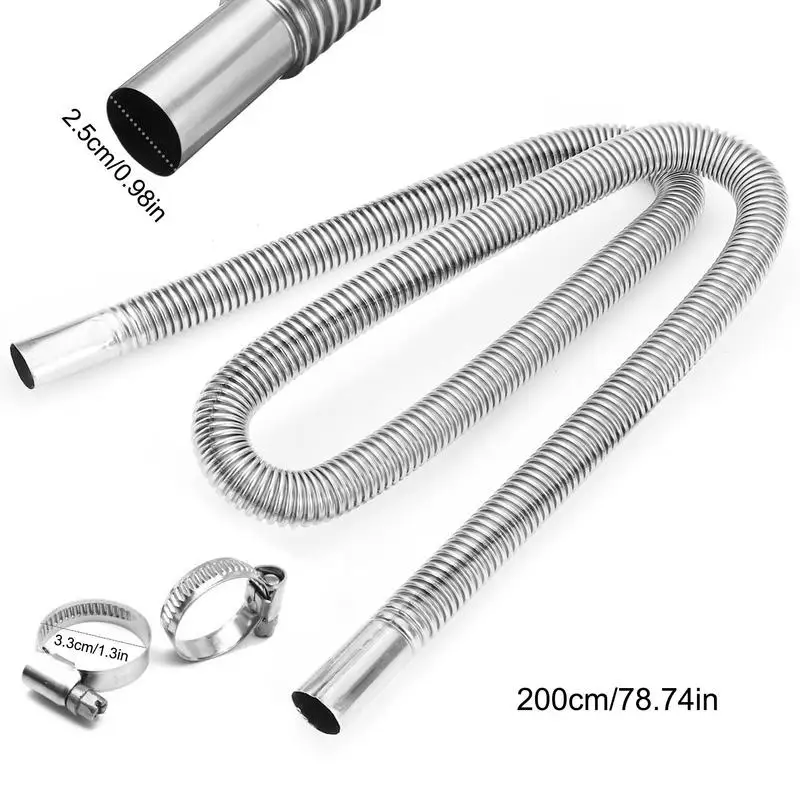 60-300cm Car Air Parking Heater Auto Exhaust Pipe w/ 2 Clamps Fuel Tank Exhaust Pipe Hose Tube Stainless Steel for Diesel Heater