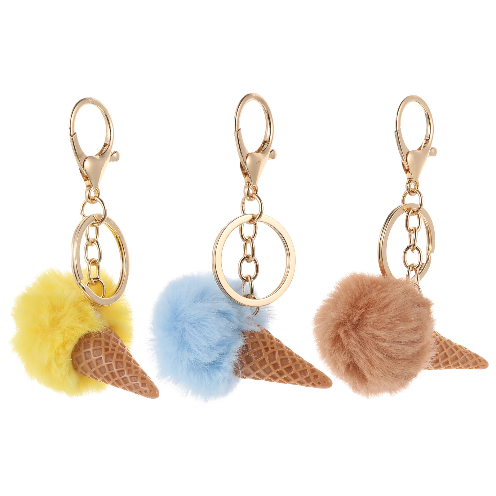 3 Pcs Ice Cream Keychain Net Bag Macrame Mini Pinball Ring Accessory Chains Adorable Plush Ornament Hairball