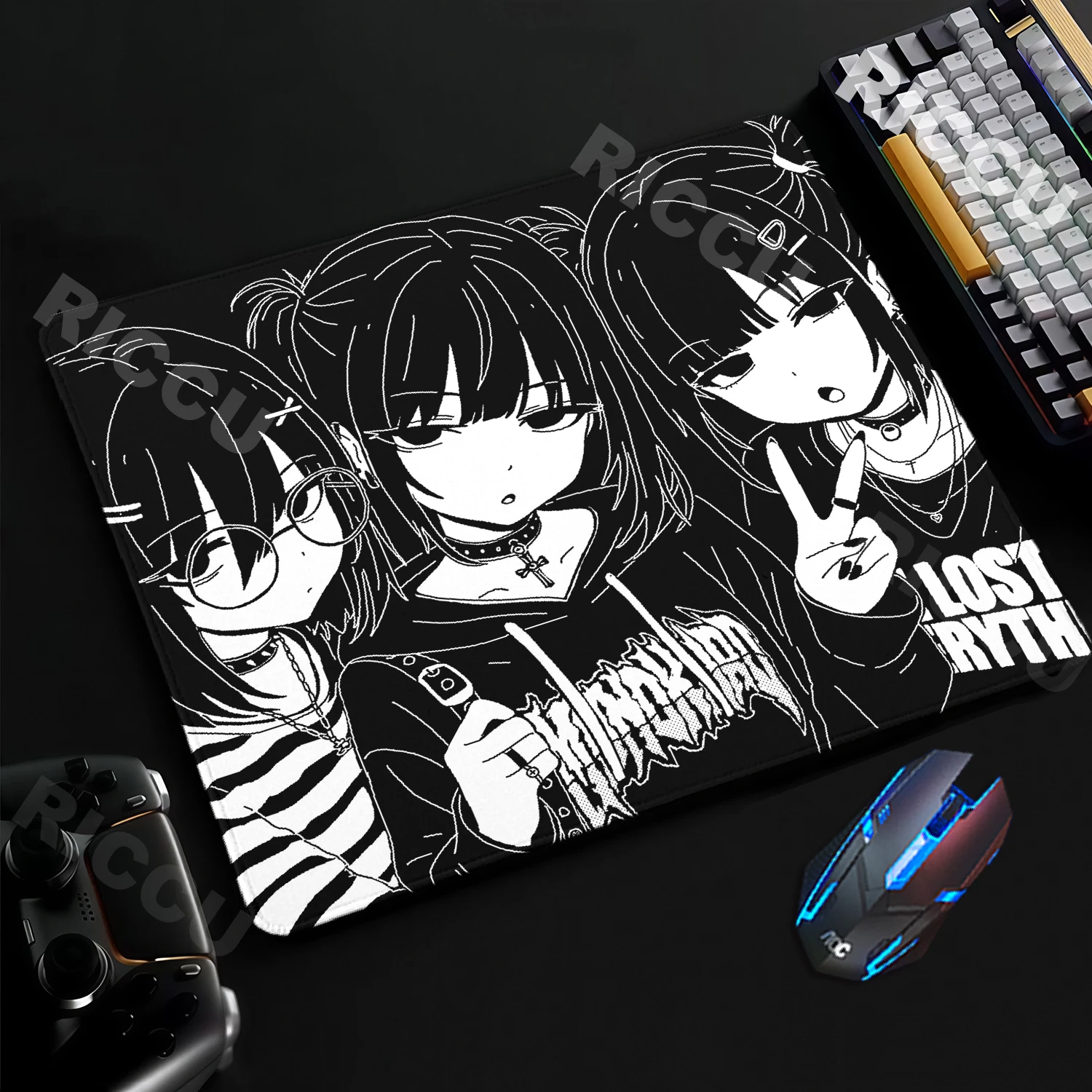 Black White Pixel Aesthetics Mousepad Anime Girl E-Sports Gaming Mouse Pad Non-Slip Rubber Small Office Desk Mat PC Accessories