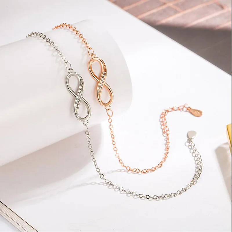 Braccialetto a catena a maglia con zirconi d'amore infinito romantico in argento Sterling 925 per regalo di gioielli per l'anniversario di fidanzamento delle donne