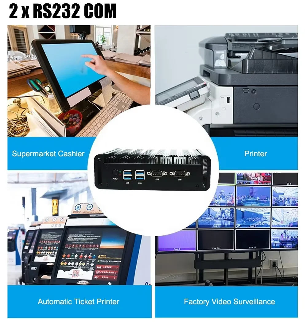 Fanless Office Mini PC Core i3 8145U i5 8265U Dual Lan Triple Display Win10 Business Barebone Desktop Mini Computer 2xRS232 COM