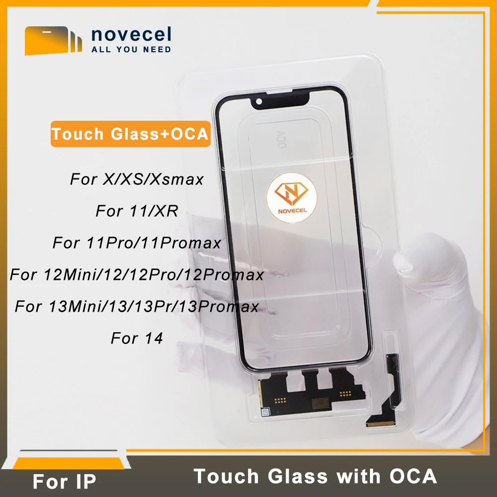 

Novecel 5pc Touch Screen Panel with OCA For iPhone 14 13 12 11 Pro Max Digitizer Front Glass Lens Cracked Crystal Panel Repair