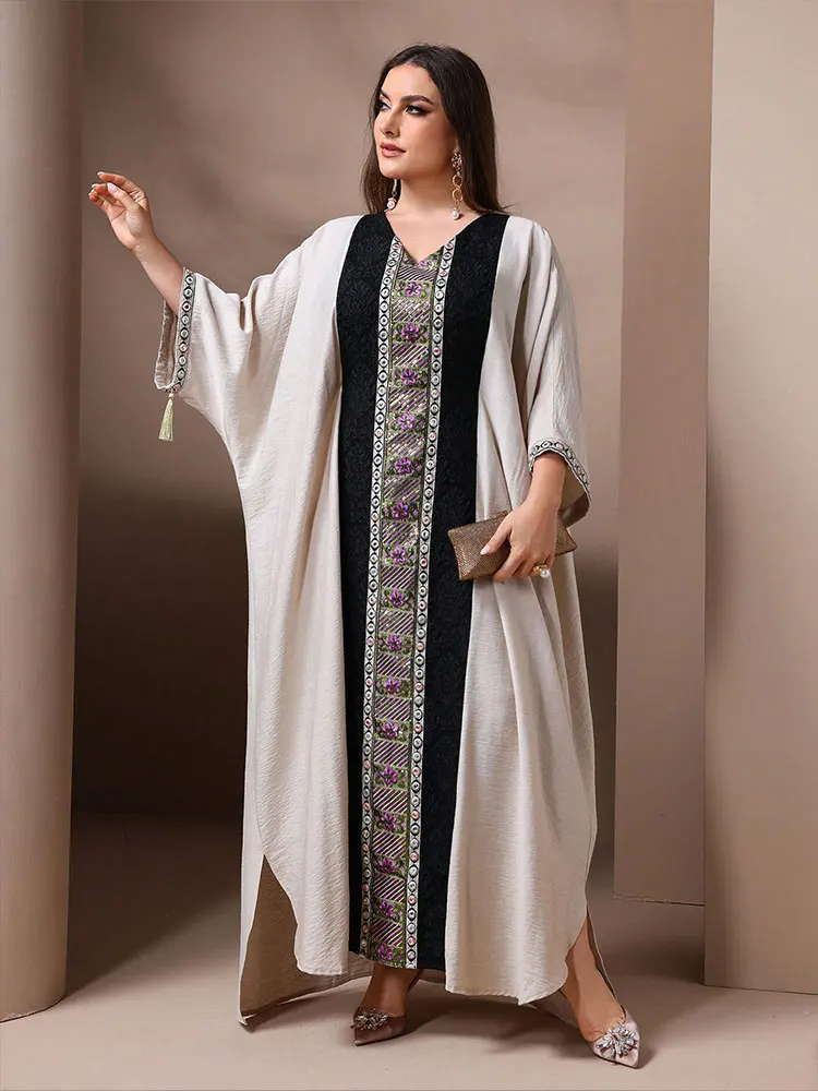 TOLEEN женские платья макси больших размеров женское праздничное платье для Ид аль-Фитр мусульманское вышитое свободное арабское платье с рукавами «летучая мышь»