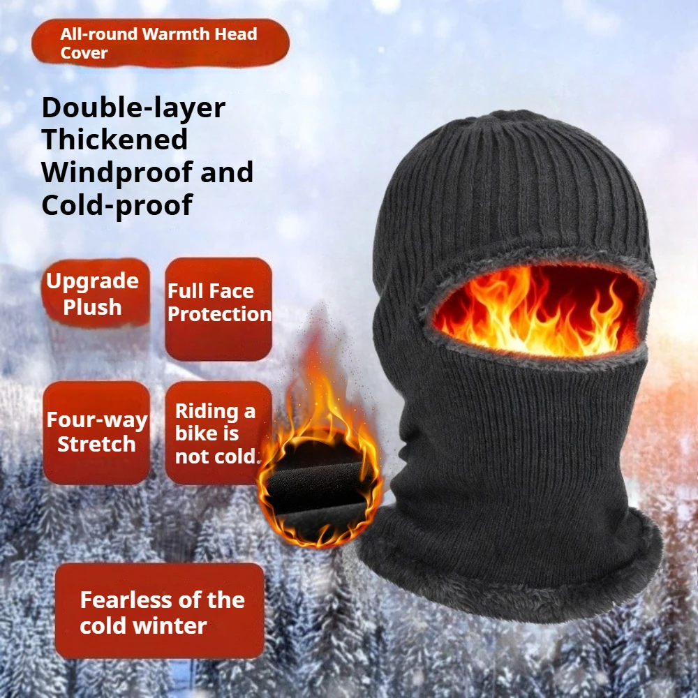 1 قطعة قبعات صوف شتوية دافئة للرجال ، قناع وجه لحماية الأذن في الهواء الطلق ، قبعة محبوكة سميكة للدراجة وشاح أقنعة مقاومة للرياح