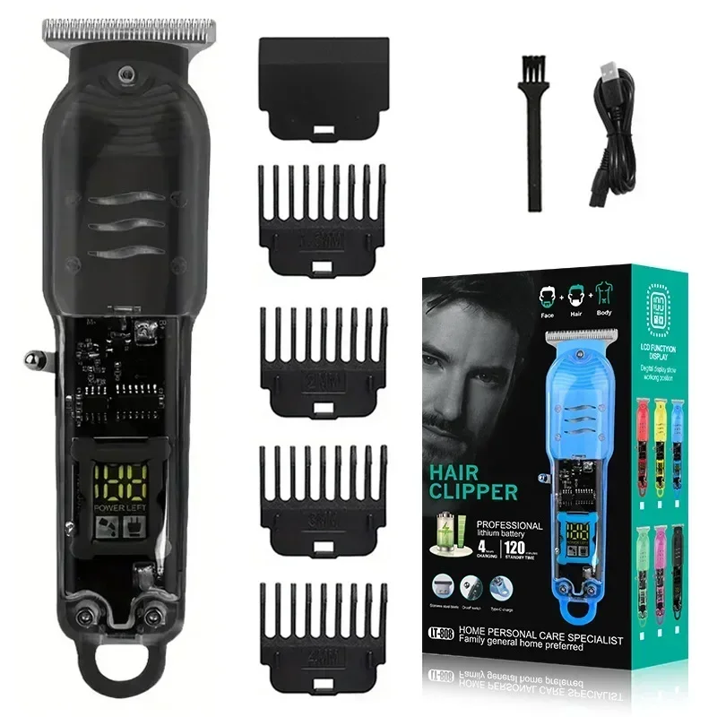 Hair Cut Machine Rechargeable Hair Clippers Transparent Professional Clippers Electric Hair Trimmers Shaver for Men Cordless