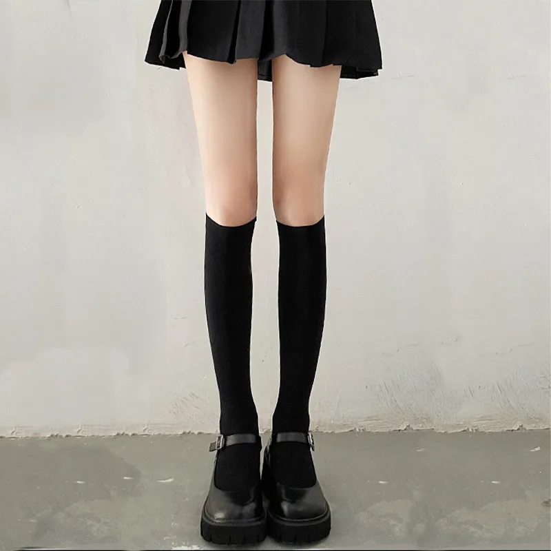 jkHot Girl Student Velvet Pure Black Short and Mid-Calf Length Calf Half over the Knee White Stockings Female Summer Spring and