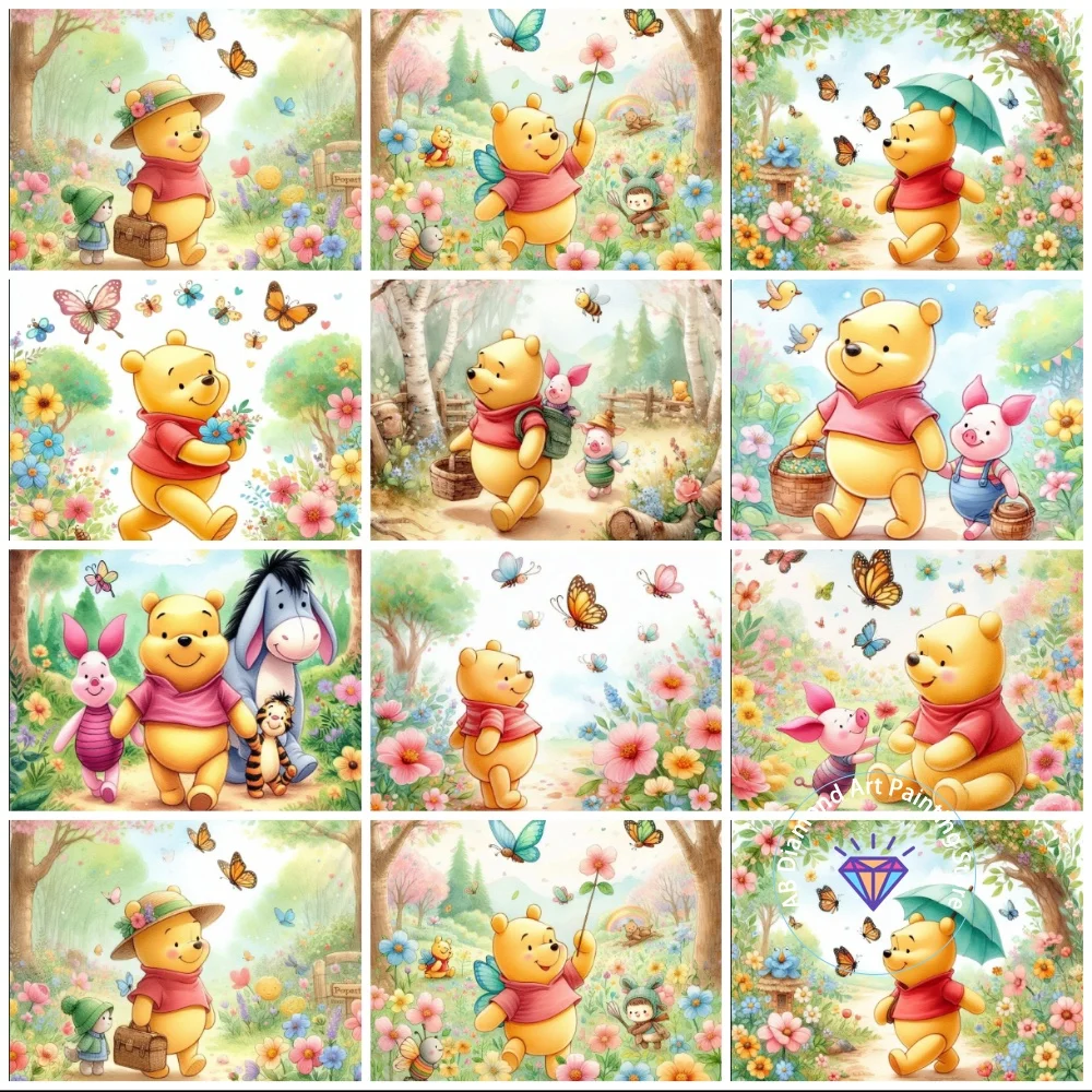 

Winnie The Pooh Cartoon Bear Pig Animal AB Diamond Painting Kit Square Round Diamond 5D DIY Mosaic Handmade Art Gift Home Decor