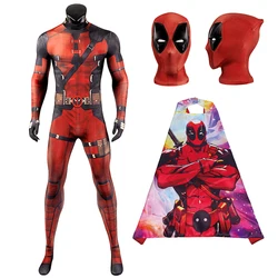 Disfraz de cuerpo completo de DEADPOOL de MARVEL para niños y adultos, mono con patrón 3D, accesorios ricos, capa de Deadpool