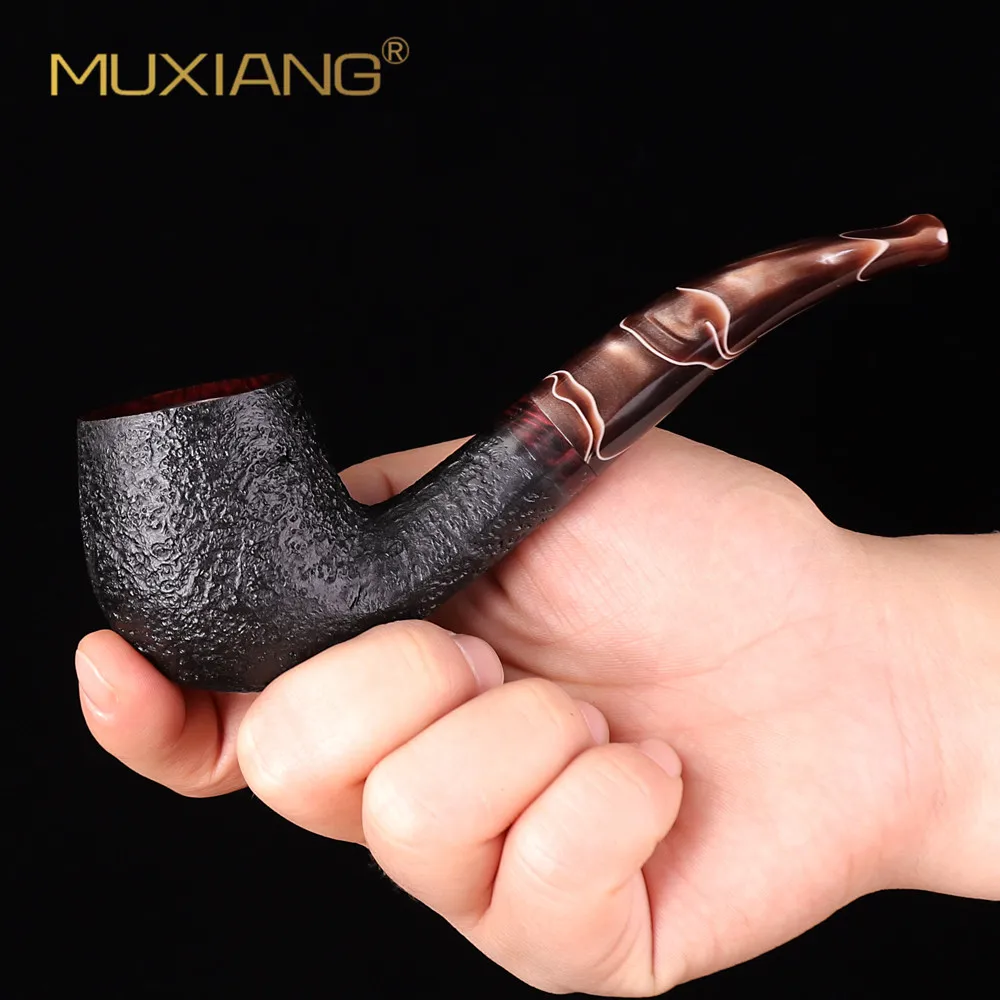 Handmade Classic Briar Tobacco Pipe, Color Curved Mouthpieces, Advanced Beginner Pipe, black sandblasting Tobacco Smoking Pipe