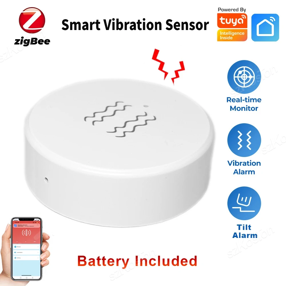 Tuya ZigBee Smart Vibration Tilt Sensor for Smart Home Security Protection Real Time Monitoring Door Window Detection Alarm