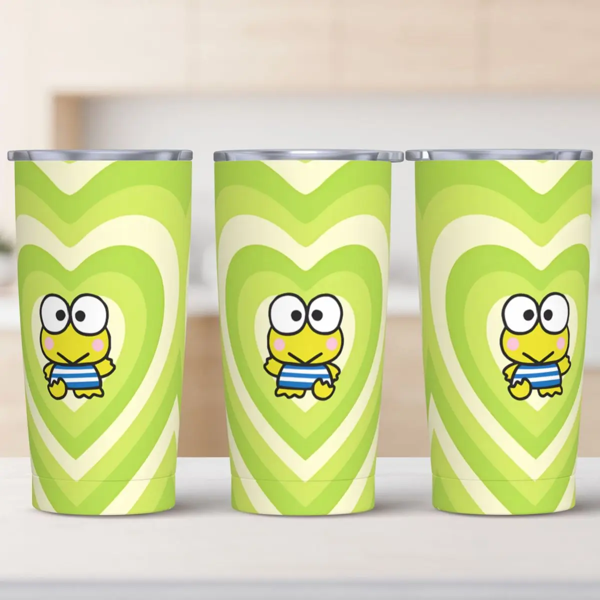 Stainless Steel Tumbler Keroppi Big-Eyed Frog Love Thermal Mug Portable Hot Drinks Mugs Cup Driving Custom Water Bottle