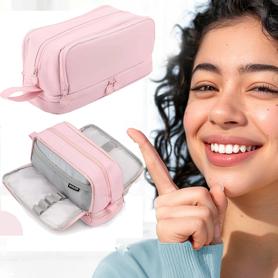 مقلمة ذات سعة كبيرة مكونة من 4 أقسام، حقيبة أقلام رصاص بسحاب منظم قرطاسية للمكتب والكلية والمدرسة والمراهقين والبنات والأولاد