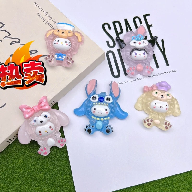 

Miniso Luminous Stitch Sanrio Big Card Diy Cream Glue Mobile Case Refrigerator Keychain Resin