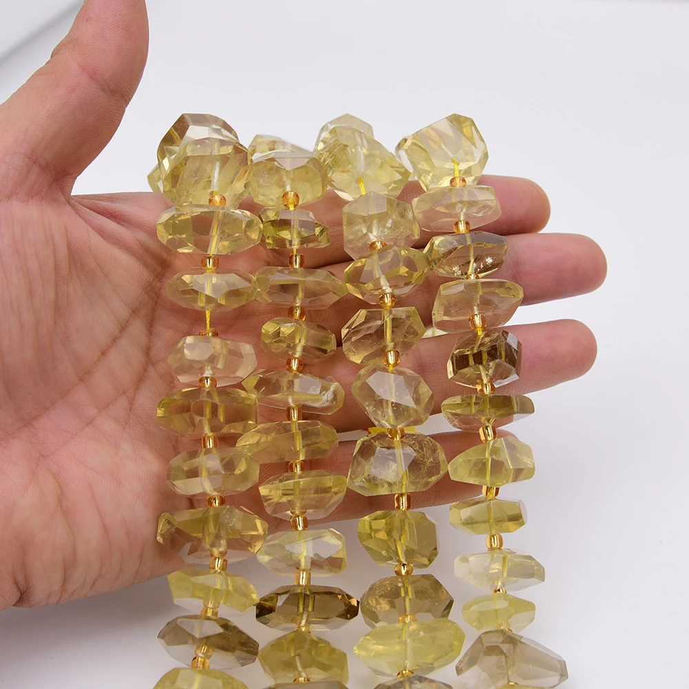APDGG Big 16x20mm Natural Yellow Lemon Quartz Freeform Cutting Chunky Loose Spacer Beads 15.5'' Strand Jewelry DIY