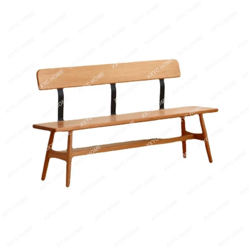 Solid Wood Bench Backrest Bench Nordic Restaurant Long Board Stool Small Apartment Japanese Log Black Walnut Shoe Changing Stool