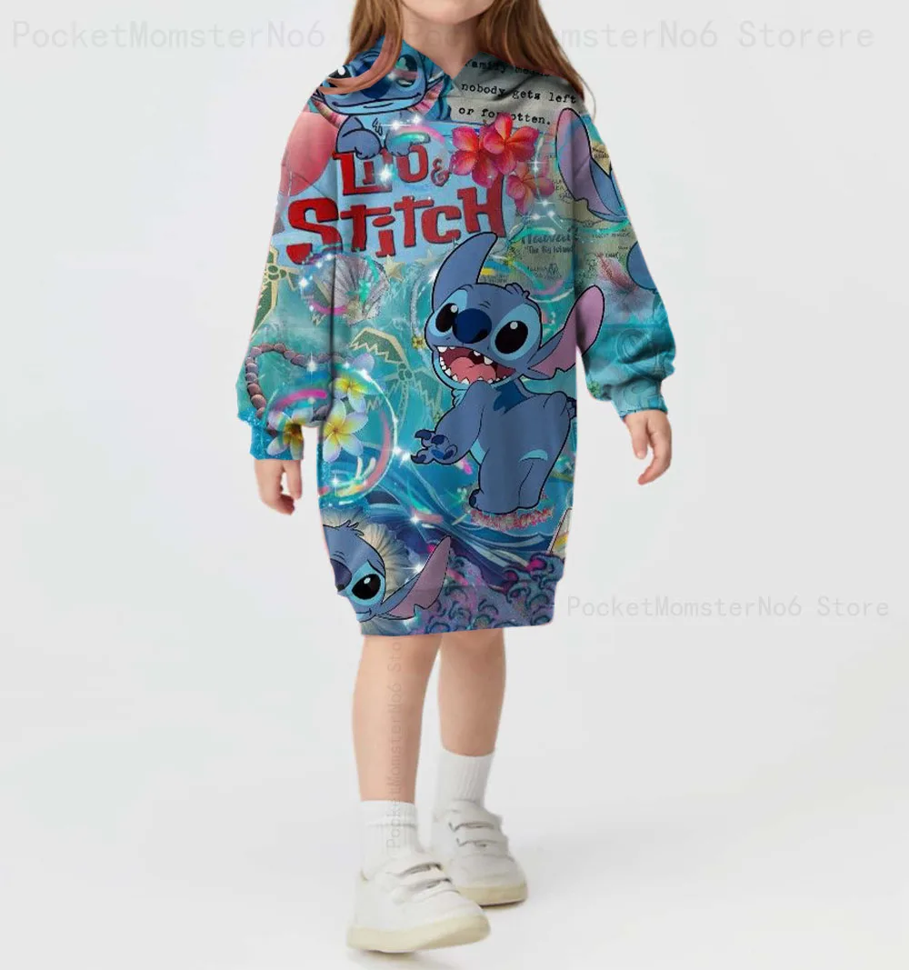 

Street Fashion Disney Christmas Stitch Printed Hoodie Children's Sweater 4-14 Years Old Children Girls Casual Autumn and Winter