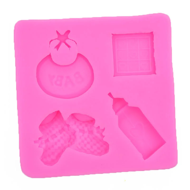 Baby Shower Party Silicone Mold Baby Shoes Fondant Molds Saliva Bottle Chocolate Candy Clay Resin Moulds Cake Decorating Tools