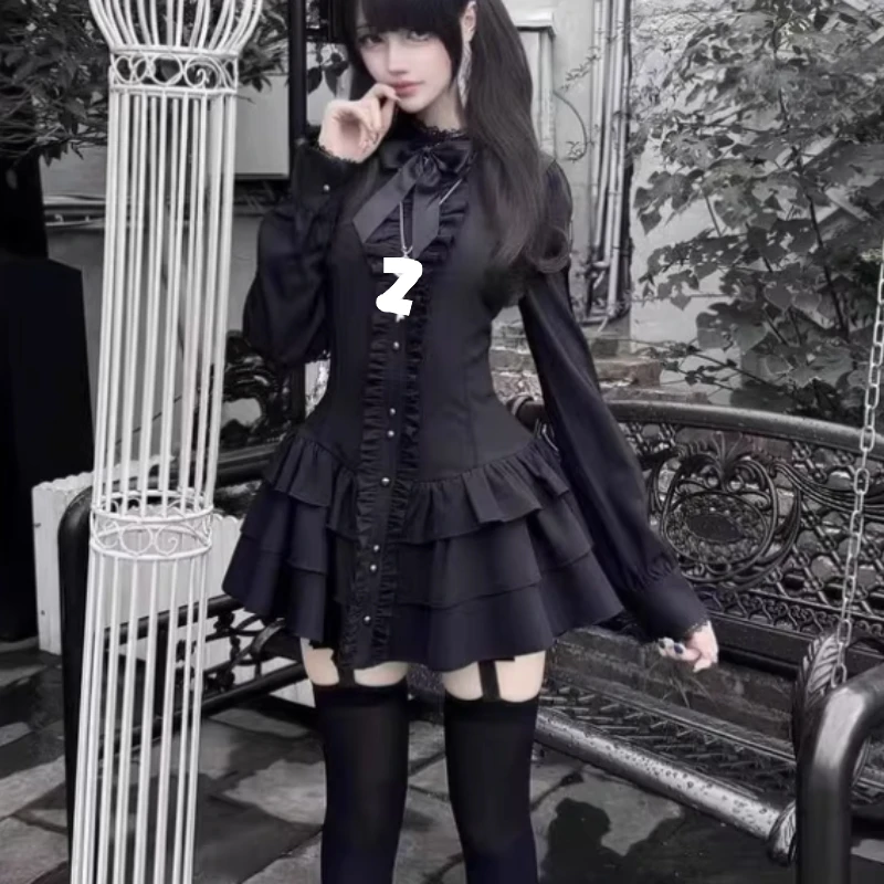 Kerst Goth Retro Herfst Temperament Slanke Kanten Jurk Elegante Meisjes Hoge Taille A-lijn Mode Veelzijdige Leeftijdsreductie Jurken