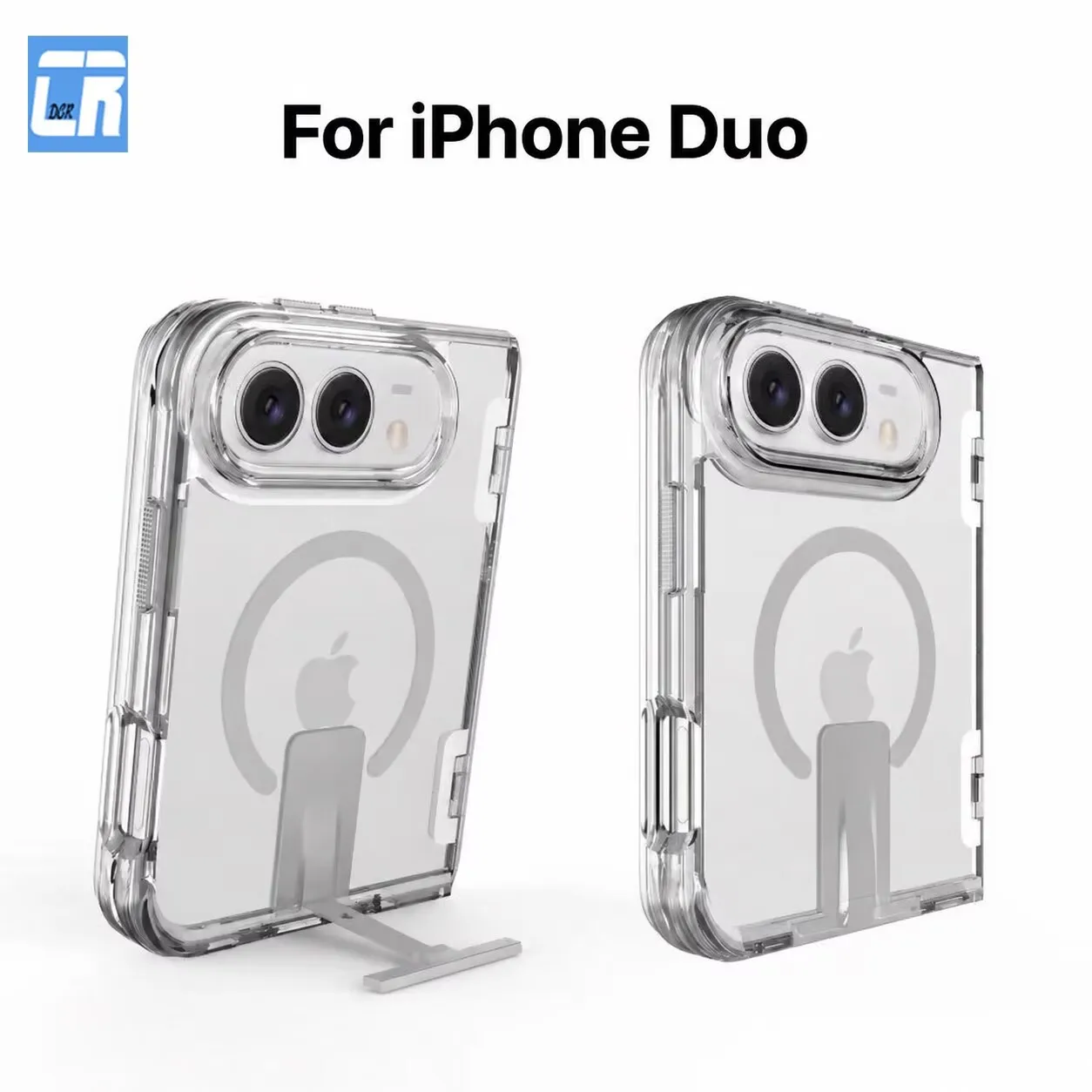 Case For iPhone Duo For Magsafe Transparent Shockproof Hinge Protect Invisible Metal Bracket Folding Magnetic Hard Phone Cover