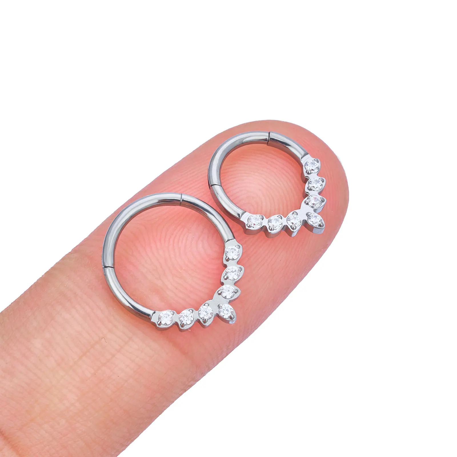 ASTM 136 G23 Titanium Piercing Ear Helix Water droplets fan-haped CZ  Cartilage Conch Tragus Earring Septum Nose Ring Jewelry